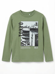 Kids' Sage Green "TOKYO" Cityscape Graphic Long-Sleeve T-Shirt