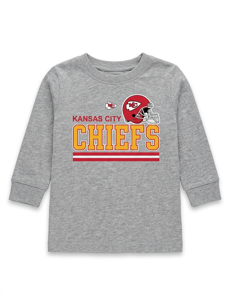 Boys' Long-Sleeve Casual Cotton Football Graphic T-Shirt – Grey
