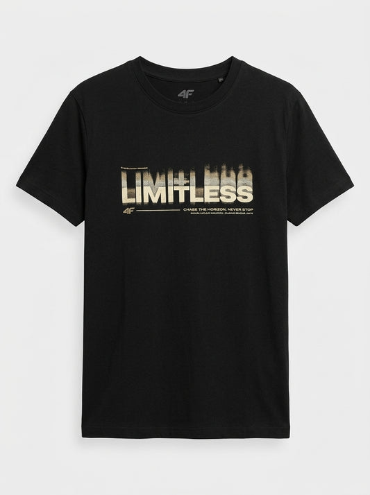 Men's Black Graphic T-Shirt - "Limitless" Distressed Print Crew Neck Tee