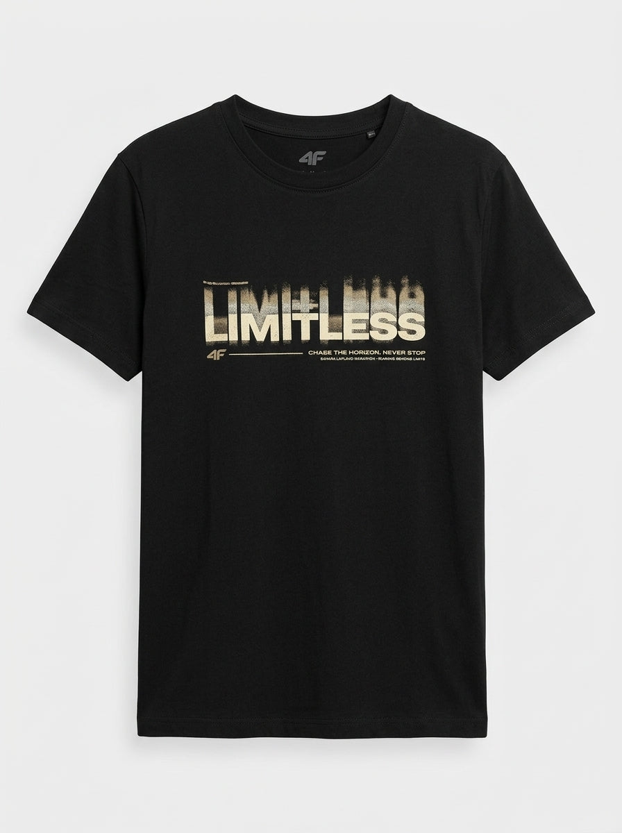 Men's Black Graphic T-Shirt - "Limitless" Distressed Print Crew Neck Tee