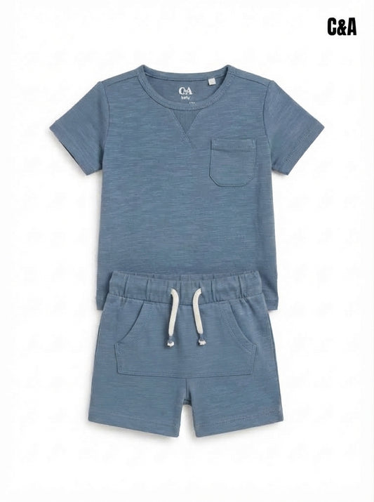 Toddler Boys 2-Piece Dusty Blue Casual Summer Outfit Set