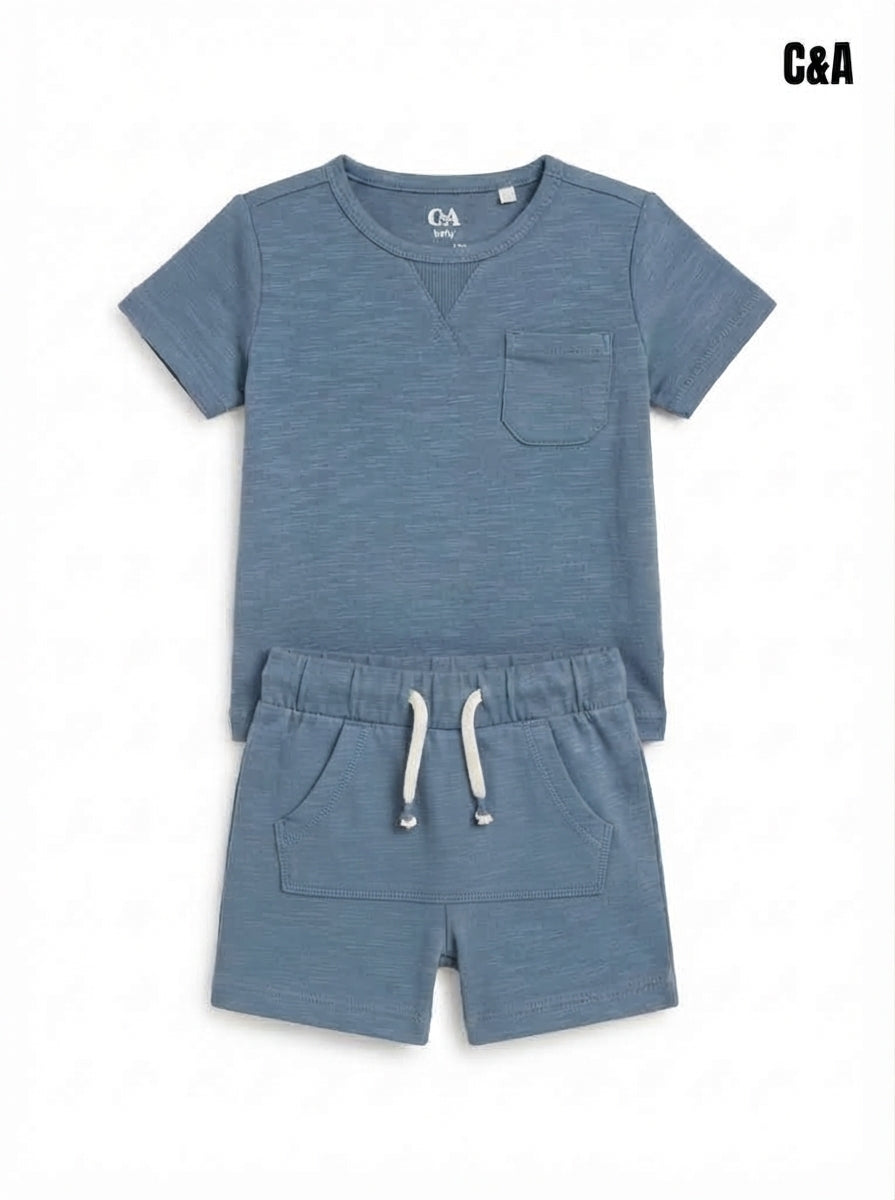 Toddler Boys 2-Piece Dusty Blue Casual Summer Outfit Set