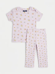 Girls Lavender Ditsy Floral 2-Piece Ribbed Outfit Set
