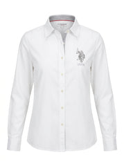 Women's Classic White Long-Sleeve Shirt with Embellished Logo