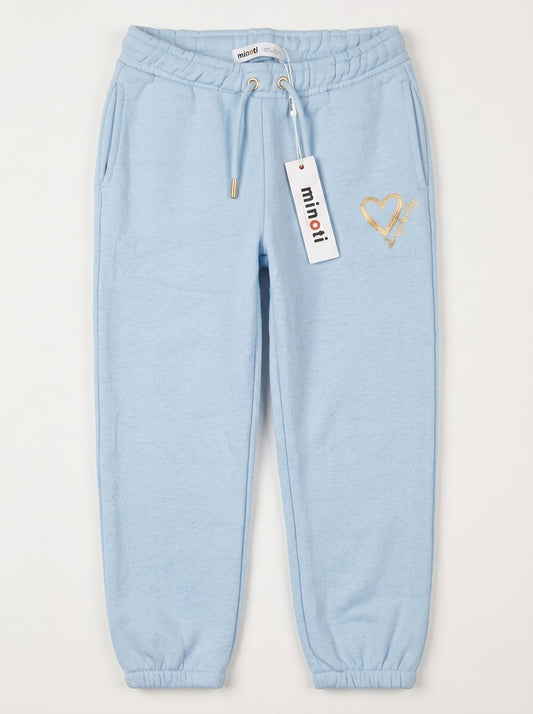 Minoti Girls' Light Blue Heart Fleece Joggers | Cozy Sweatpants