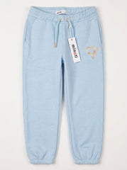 Minoti Girls' Light Blue Heart Fleece Joggers | Cozy Sweatpants