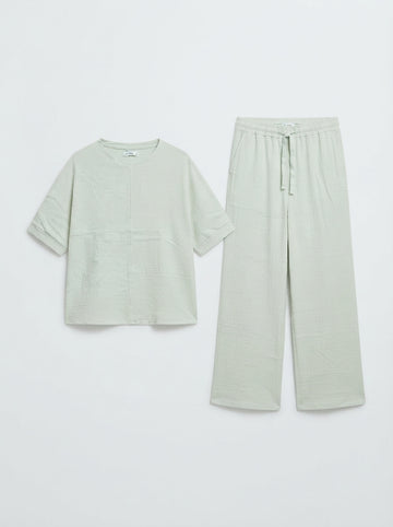 Oysho Mint Green Textured Short-Sleeve Co-Ord Set