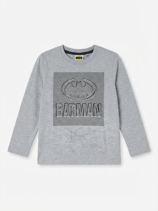 Boys' Grey Marled Batman Glitch Logo Long-Sleeve T-Shirt