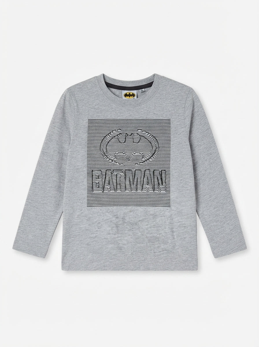 Boys' Grey Marled Batman Glitch Logo Long-Sleeve T-Shirt