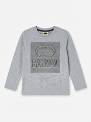 Boys' Grey Marled Batman Glitch Logo Long-Sleeve T-Shirt