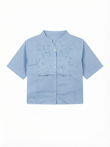 Embroidered Women Mandarin Collar Blouse – Powder Blue