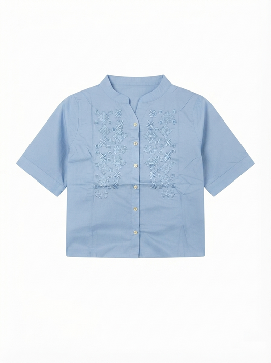 Embroidered Women Mandarin Collar Blouse – Powder Blue