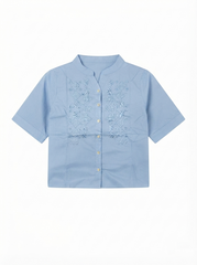Embroidered Women Mandarin Collar Blouse – Powder Blue