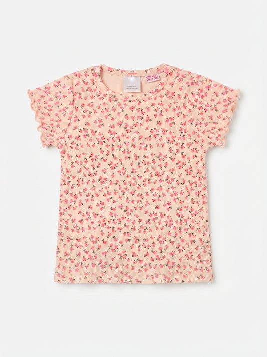 Girls' Floral Print Ribbed T-Shirt
