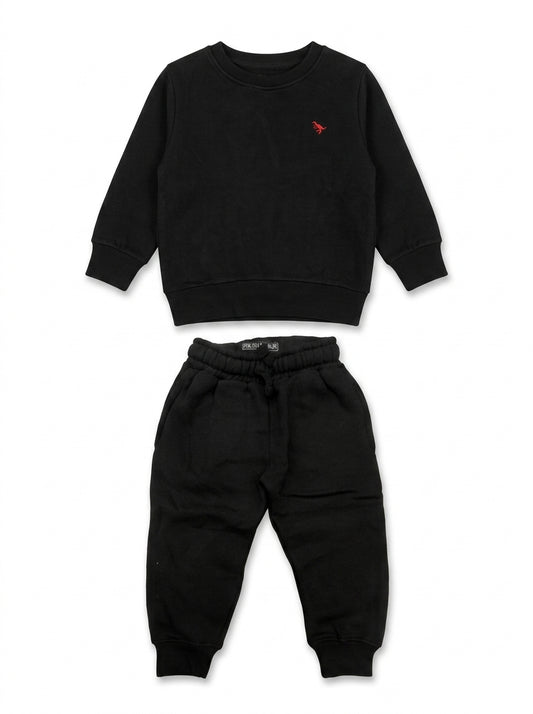 Kids' 2-Piece Fleece Tracksuit Set – Black with Red Graphic Detail