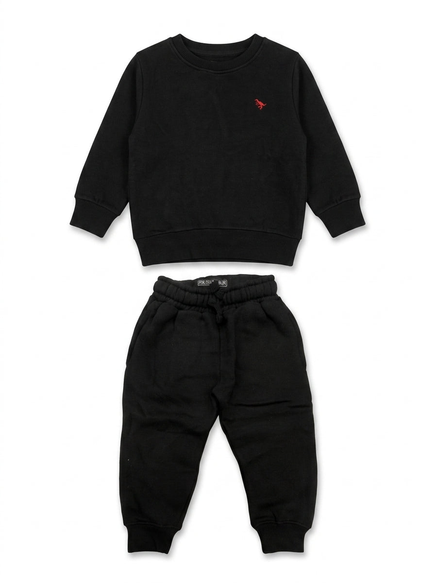 Kids' 2-Piece Fleece Tracksuit Set – Black with Red Graphic Detail
