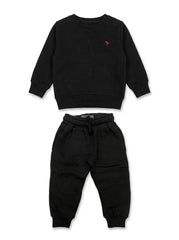 Kids' 2-Piece Fleece Tracksuit Set – Black with Red Graphic Detail