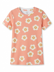 Girls' Smiley Flower Ribbed Short Sleeve T-Shirt