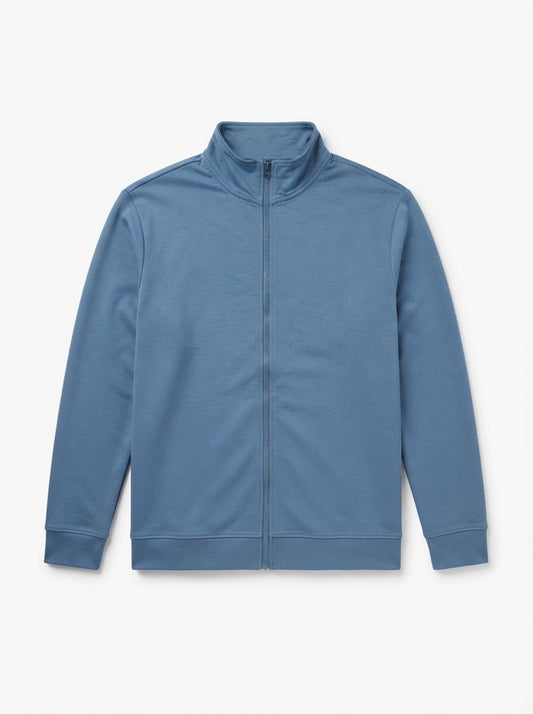 Minimalist Blue Mock-Neck Zip-Up | Men's Streetwear