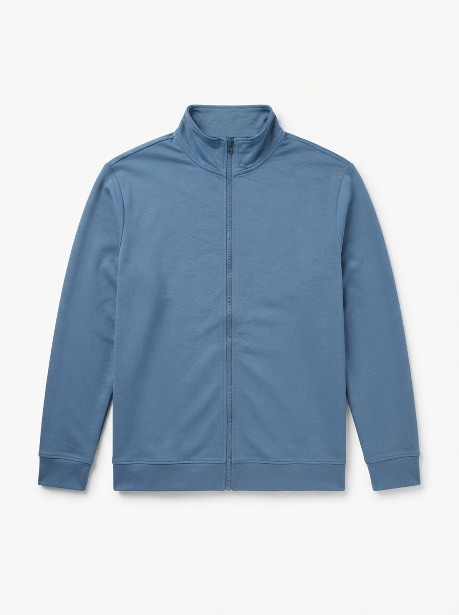 Minimalist Blue Mock-Neck Zip-Up | Men's Streetwear