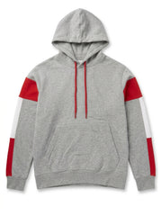 Men's Colorblock Fleece Pullover Hoodie – Light Grey / Red / White