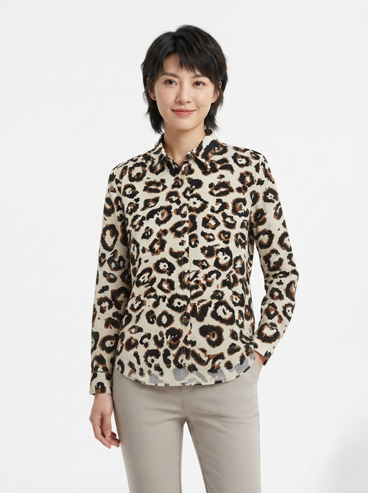Women's Leopard Print Button-Up Shirt