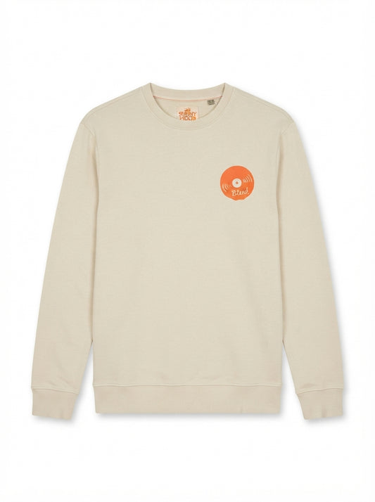 Men's Off-White Graphic Crewneck Sweatshirt with Vinyl Record Logo