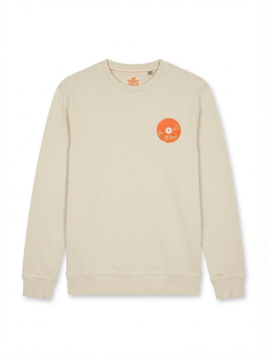 Men's Off-White Graphic Crewneck Sweatshirt with Vinyl Record Logo