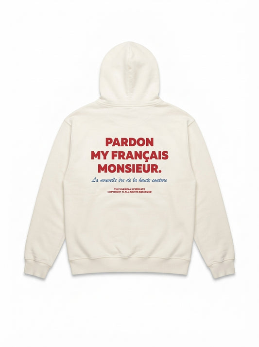 Women's Pardon My Français Off-White Zip-Up Hoodie | Streetwear