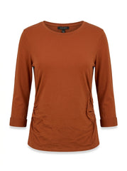 Women's Crew Neck Ruched Side Top with 3/4 Sleeves