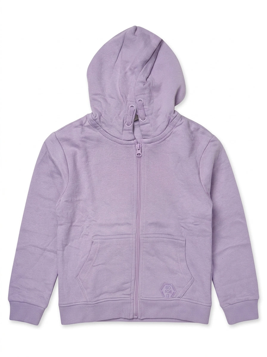 Kids' Zip-Up Fleece Hoodie Soft Lilac Warm Casual Jacket