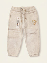 Minoti Girls' Oatmeal Heart Fleece Joggers | Cozy Sweatpants