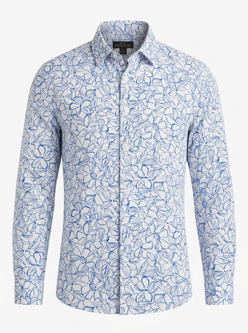 Men’s Botanical Sketch Print Smart-Casual Shirt – Long-Sleeve Top