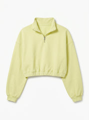 Women's Pale Yellow Cropped Half-Zip Sweatshirt