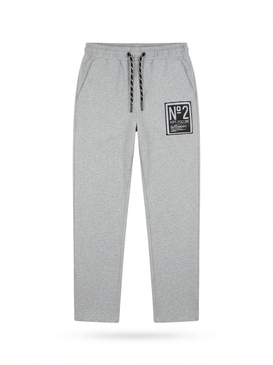 Heather Grey N°2 Patch Open-Hem Joggers | Casual Streetwear Sweatpants