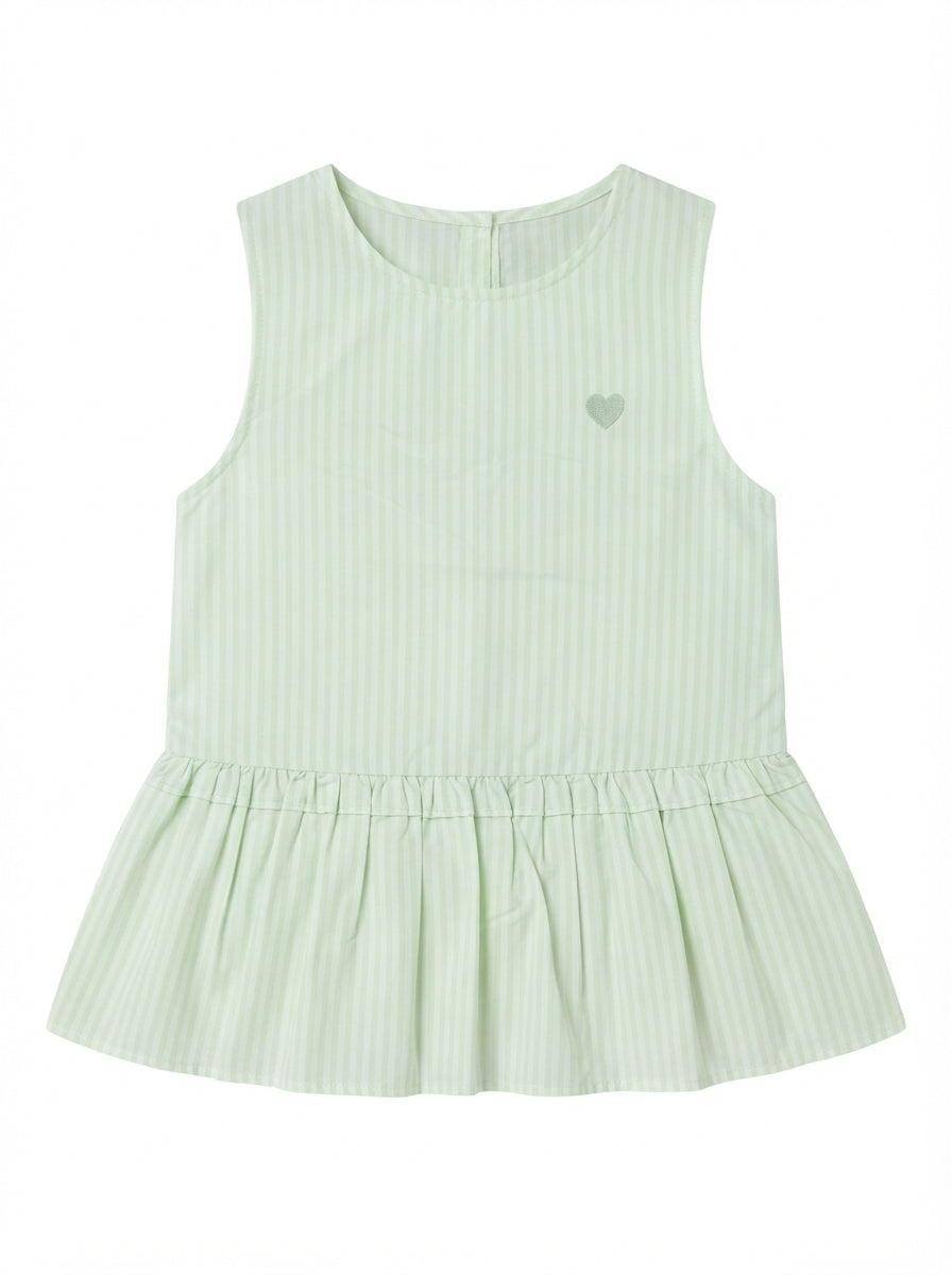 Children's Sleeveless Heart Embroidered Peplum Blouse