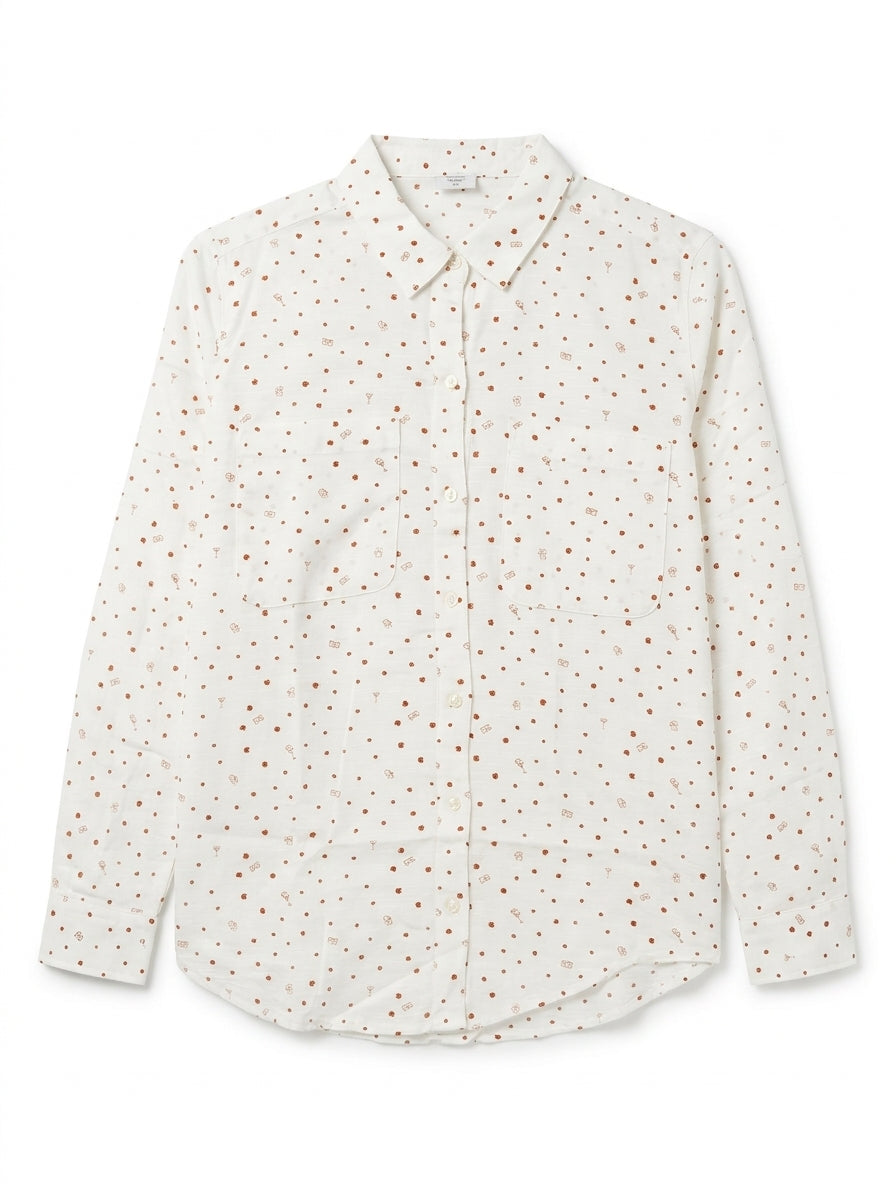 Women's Off-White Printed Long-Sleeve Shirt with Dual Pockets
