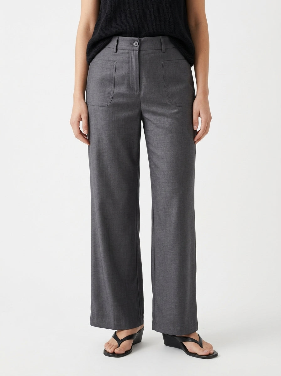 Charcoal Grey Georgette Tailored Trousers