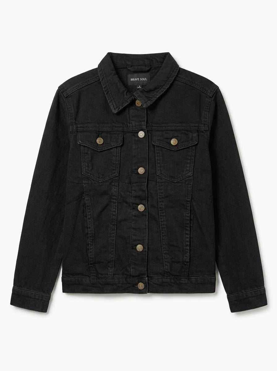 Women Classic Black Denim Jacket