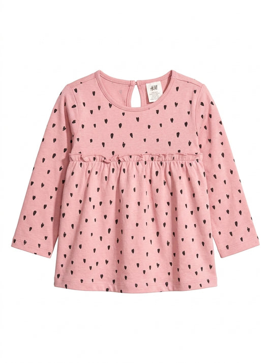 Girls H&M Pink Heart-Print Long-Sleeve Ruffle Dress