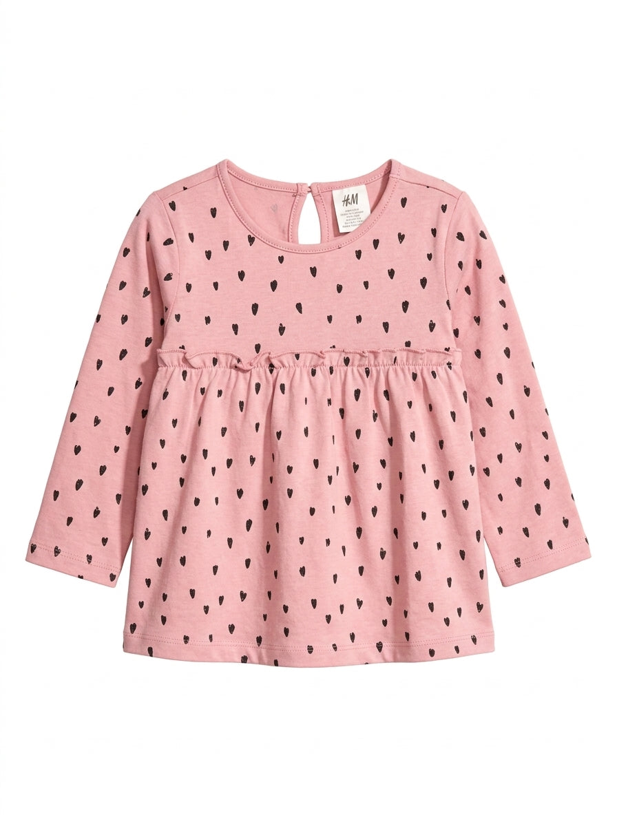 Girls H&M Pink Heart-Print Long-Sleeve Ruffle Dress