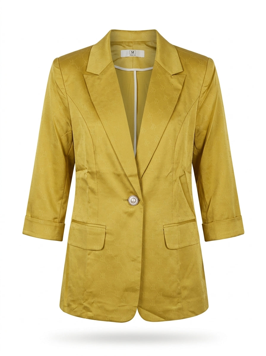 Women Three-Quarter Sleeve Blazer – Mustard Gold