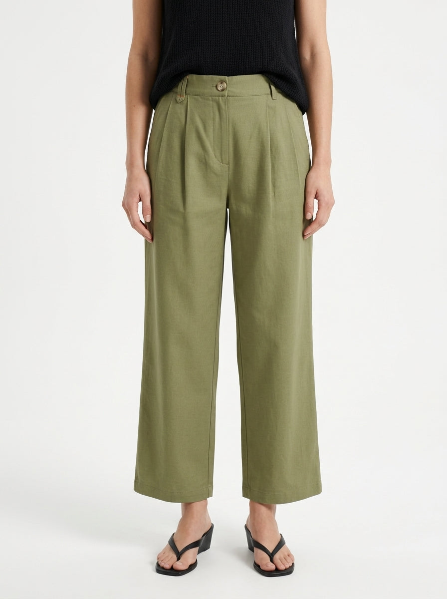 Women Olive Green Tailored Trousers
