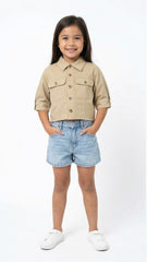 لڑکیاں پرنٹ شدہ ڈینم جیکٹ