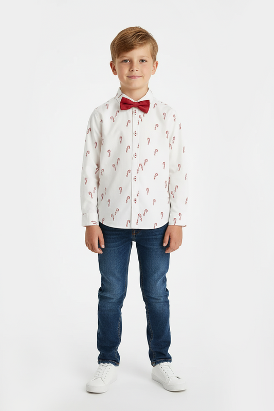 H&M BOYS CANDY CANES PRINTED SHIRT