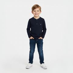 OKAIDI OBAIBI T-shirt with Tunisian collar in solid color flamé organic cotton for boy