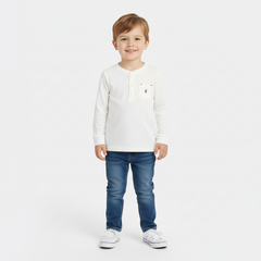 OBAIBI T-shirt with Tunisian collar in solid color flamé organic cotton for boy