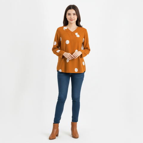 ZANZEA V-NECK LONG SLEEVE POLKA DOT TOP