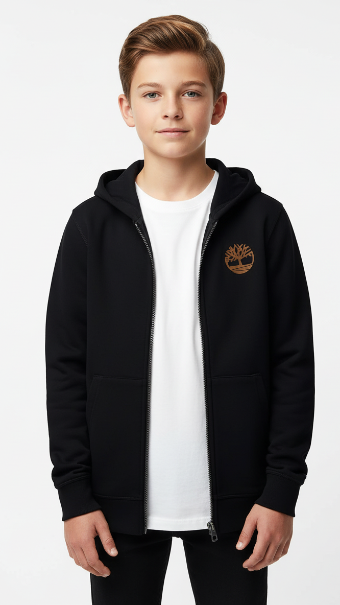 TIMBERLAND Boys Black Zip-Up Hoodie