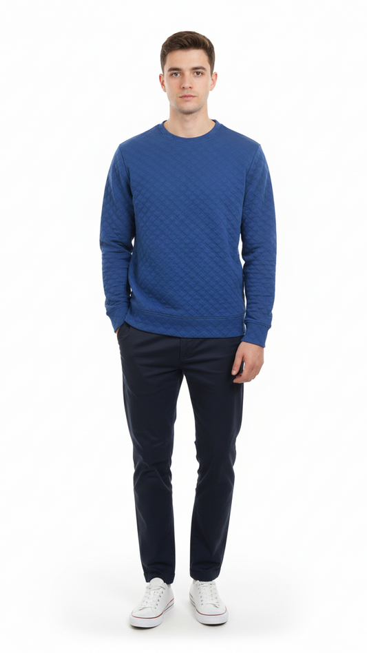 PULL&BEAR MENS TEXTURED ROUND NECK SWEATSHIRT
